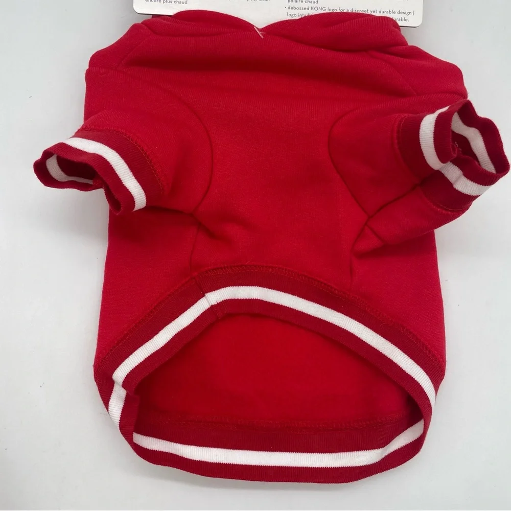 Dog KONG OuterWear Size XS Trim striped Fleece pull over‎ Hoodie Red & White